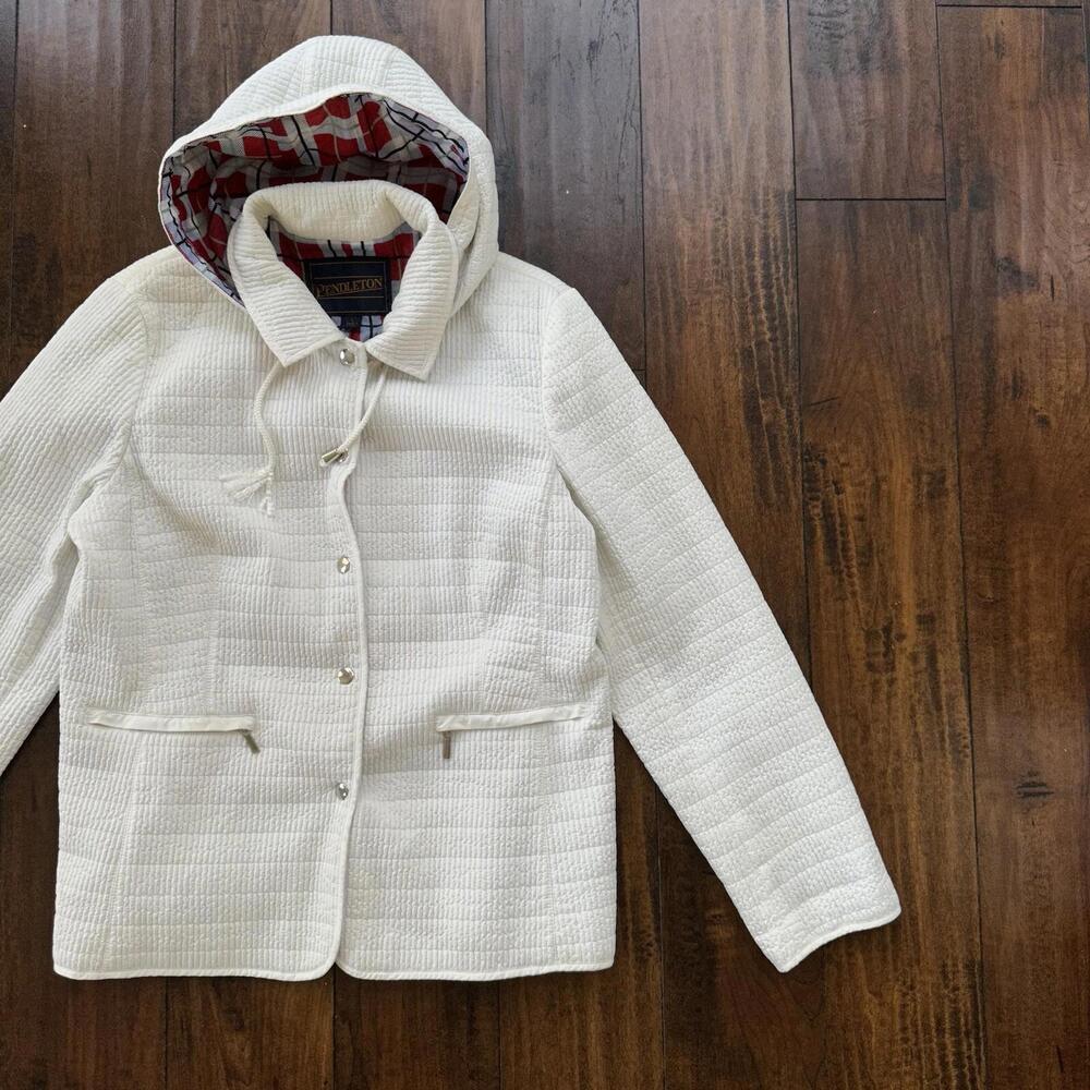 Pendleton White Button Front Hooded Jacket Coat S… - image 1